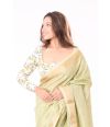 PASTEL GREEN TISSUE ORGANZA SAREE WITH SELF THREAD WORK & MATCHING BLOUSE PIECE