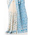 BLUE PRINT & KATHA STITCH ON OFF WHITE KHADI COTTON WITH MATCHING BLOUSE PIECE