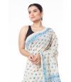 BLUE PRINT & KATHA STITCH ON OFF WHITE KHADI COTTON WITH MATCHING BLOUSE PIECE