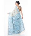 BLUE PRINT & KATHA STITCH ON OFF WHITE KHADI COTTON WITH MATCHING BLOUSE PIECE