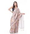 ALL OVER MADHUBANI PRINT ON LIGHT GREY SILK SAREE WITH MATCHING BLOUSE PIECE