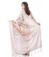 ALL OVER MADHUBANI PRINT ON LIGHT GREY SILK SAREE WITH MATCHING BLOUSE PIECE