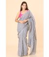 printed cotton saree with a classic white base & delicate blue floral motifs
