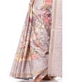 ALL OVER MADHUBANI PRINT ON LIGHT GREY SILK SAREE WITH MATCHING BLOUSE PIECE