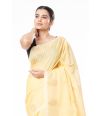 ELEGANT SOFT PURE HANDLOOM COTTON SAREE, LEMON YELLOW BODY WITH COPPER THREAD WORK 