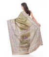 OLIVE GREEN BODY WITH MADHUBANI PRINT ON BORDER & PALLU, MATCHING BLOUSE PIECE