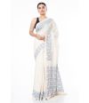 PURE COTTON HANDLOOM SAREE OFF WHITE PLAIN BODY, CONTRAST PALLU & BORDER WITH MATCHING BLOUSE PIECE