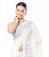 PURE COTTON HANDLOOM SAREE OFF WHITE PLAIN BODY, CONTRAST PALLU & BORDER WITH MATCHING BLOUSE PIECE