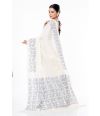 PURE COTTON HANDLOOM SAREE OFF WHITE PLAIN BODY, CONTRAST PALLU & BORDER WITH MATCHING BLOUSE PIECE