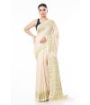 PURE COTTON HANDLOOM SAREE BEIGE PLAIN BODY, CONTRAST PALLU & BORDER WITH MATCHING BLOUSE PIECE