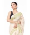 PURE COTTON HANDLOOM SAREE BEIGE PLAIN BODY, CONTRAST PALLU & BORDER WITH MATCHING BLOUSE PIECE