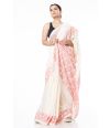 PURE COTTON HANDLOOM SAREE OFF BEIGE PLAIN BODY, CONTRAST RED PALLU & BORDER WITH MATCHING BLOUSE PIECE