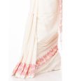 PURE COTTON HANDLOOM SAREE OFF BEIGE PLAIN BODY, CONTRAST RED PALLU & BORDER WITH MATCHING BLOUSE PIECE