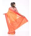 PLAIN BODY ORANGE COTTON SILK WITH PRINTED BORDER & PALLU, MATCHING BLOUSE PIECE