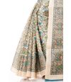 ALL OVER FLORAL MADHUBANI PRINT ON SILK WITH CONTRAST BLOUSE PIECE