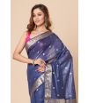 BLUE AMRAPALI SOFT LINEN BANARASI SAREE WITH MATCHING BLOUSE PIECE