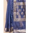 BLUE AMRAPALI SOFT LINEN BANARASI SAREE WITH MATCHING BLOUSE PIECE