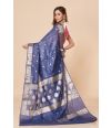 BLUE AMRAPALI SOFT LINEN BANARASI SAREE WITH MATCHING BLOUSE PIECE