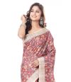 ALL OVER KALAMKARI PRINT ON SILK SAREE, CONTRAST PALLU & BORDER, CONTRAST BLOUSE PIECE