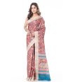 ALL OVER KALAMKARI PRINT ON SILK SAREE, CONTRAST PALLU & BORDER, CONTRAST BLOUSE PIECE