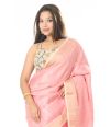 BABY PINK ORGANZA TISSUE SAREE WITH THREAD WORK & MATCHING BLOUSE PIECE