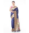 DARK BLUE PATHANI WITH ALL OVER ZARI BUTA, ZARI BORDER AND PALLU, MATCHING BLOUSE PIECE