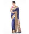 DARK BLUE PATHANI WITH ALL OVER ZARI BUTA, ZARI BORDER AND PALLU, MATCHING BLOUSE PIECE