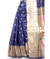 DARK BLUE PATHANI WITH ALL OVER ZARI BUTA, ZARI BORDER AND PALLU, MATCHING BLOUSE PIECE