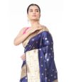 DARK BLUE PATHANI WITH ALL OVER ZARI BUTA, ZARI BORDER AND PALLU, MATCHING BLOUSE PIECE