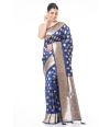 NAVY BLUE KATAN SILK WITH SELF DESIGN THREAD WORK & ZARI BUTA, ZARI BORDER & PALLU, MATCHING BLOUSE PIECE