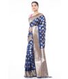 NAVY BLUE KATAN SILK WITH SELF DESIGN THREAD WORK & ZARI BUTA, ZARI BORDER & PALLU, MATCHING BLOUSE PIECE