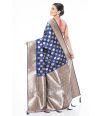 NAVY BLUE KATAN SILK WITH SELF DESIGN THREAD WORK & ZARI BUTA, ZARI BORDER & PALLU, MATCHING BLOUSE PIECE