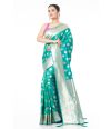 GREEN (DUAL TONE) KATAN SILK WITH SELF DESIGN THREAD WORK & ZARI BUTA, ZARI BORDER & PALLU, MATCHING BLOUSE PIECE