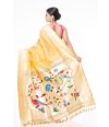 YELLOWISH CREAM PAITHANI SILK WITH SMALL ZARI BUTA, ZARI BORDER AND ZARI PALLU, MATCHING BLOUSE PIECE