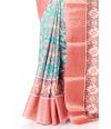 GREEN PATOLA PRINTED SILK SAREE WITH COPPER ZARI BORDER, CONTRAST BLOUSE PIECE