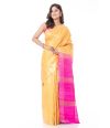 GOLDEN YELLOW BODY PLAIN GHICHHA TUSSAR WITH ZARI BORDER & CONTRAST PINK PALLU & BLOUSE PIECE