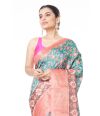 GREEN PATOLA PRINTED SILK SAREE WITH COPPER ZARI BORDER, CONTRAST BLOUSE PIECE