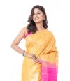 GOLDEN YELLOW BODY PLAIN GHICHHA TUSSAR WITH ZARI BORDER & CONTRAST PINK PALLU & BLOUSE PIECE
