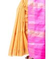 GOLDEN YELLOW BODY PLAIN GHICHHA TUSSAR WITH ZARI BORDER & CONTRAST PINK PALLU & BLOUSE PIECE