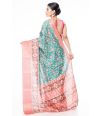 GREEN PATOLA PRINTED SILK SAREE WITH COPPER ZARI BORDER, CONTRAST BLOUSE PIECE