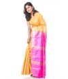 GOLDEN YELLOW BODY PLAIN GHICHHA TUSSAR WITH ZARI BORDER & CONTRAST PINK PALLU & BLOUSE PIECE