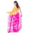 GOLDEN YELLOW BODY PLAIN GHICHHA TUSSAR WITH ZARI BORDER & CONTRAST PINK PALLU & BLOUSE PIECE