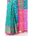 GREEN PATOLA SILK, ALL OVER THREAD WORK, CONTRAST THREAD WORK PALLU & BORDER, CONTRAST THREAD WORK BLOUSE PIECE