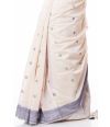 OFF WHITE LINEN WITH ALL OVER THREAD BUTA ON BODY, BORDER & PALLU, CONTRAST THREAD WORK BLOUSE PIECE