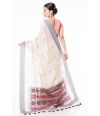 OFF WHITE LINEN WITH ALL OVER THREAD BUTA ON BODY, BORDER & PALLU, CONTRAST THREAD WORK BLOUSE PIECE