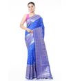 INK BLUE SILK BANDHANI, ZARI BORDER & PALLU WITH MATCHING ZARI BUTA ON BLOUSE PIECE