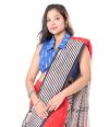 CHIC RED PRINTED SILK WITH CONTRAST BORDER & PALLU, MATCHING BLOUSE PIECE