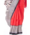 CHIC RED PRINTED SILK WITH CONTRAST BORDER & PALLU, MATCHING BLOUSE PIECE