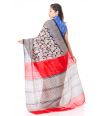 CHIC RED PRINTED SILK WITH CONTRAST BORDER & PALLU, MATCHING BLOUSE PIECE