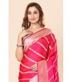 STRIPED RED KATAN BANARASI WITH ALL OVER ZARI WORK & MATCHING BLOUSE PIECE